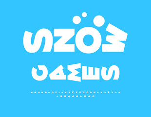 Vector Happy Card Snow Games. Funny Rotated Font. Positive White Alphabet Letters and Numbers set