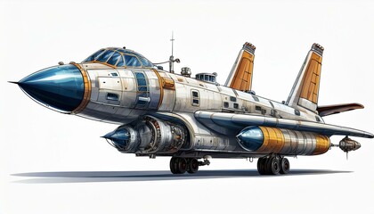 Obraz premium Rocket vehicle transportation spaceplane on isolated white background.