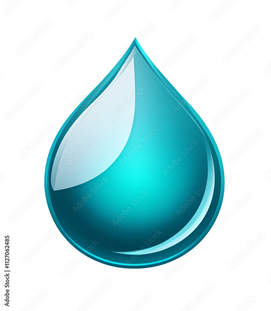 Poster a cyan map pin icon with a teardrop shape and smooth surface, on a white background