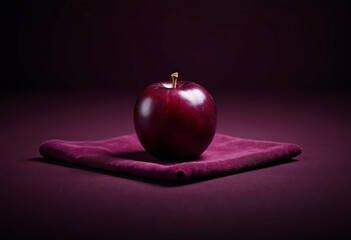 Ripe plum on purple velvet  dramatic still life.