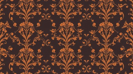 Fototapeta premium Elegant seamless damask wallpaper with intricate floral and scroll design in rich colors suitable for luxury home decor or wallpaper backgrounds, scroll, design, luxury