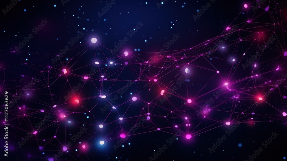 Poster abstract network nodes illuminated with vibrant hues