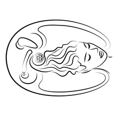 The main profile of a beautiful lady. The girl in the beauty salon. Woman washes her hair with water in the hairdresser's car wash. Vector illustration.