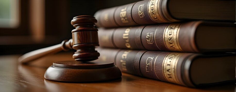 Justice: A gavel rests beside aged law books, symbolizing legal wisdom and the pursuit of justice.  A powerful image of the legal system.