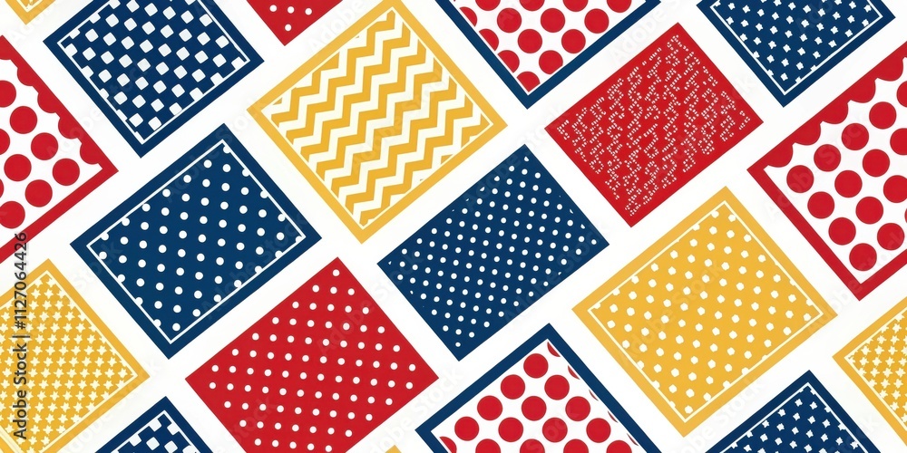 Aufkleber A Diagonal Arrangement of Squared Colorful Patterns with Geometric Designs and Polka Dots