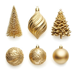 Christmas golden tree toys collection isolated on a white background