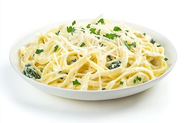 A plate of fresh tortellini filled with ricotta and spinach, tossed in a creamy alfredo sauce and garnished with freshly grated parmesan and chopped parsley.