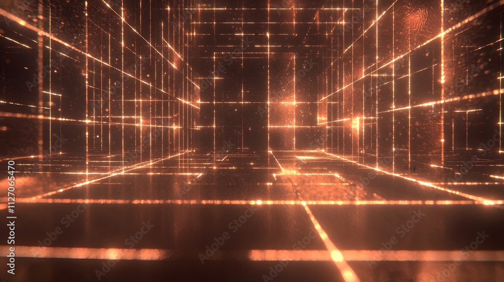Aufkleber A futuristic perspective of interconnected glowing lines blending seamlessly into a grid.