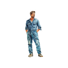 man wearing jumpsuit vector illustration in watercolor style