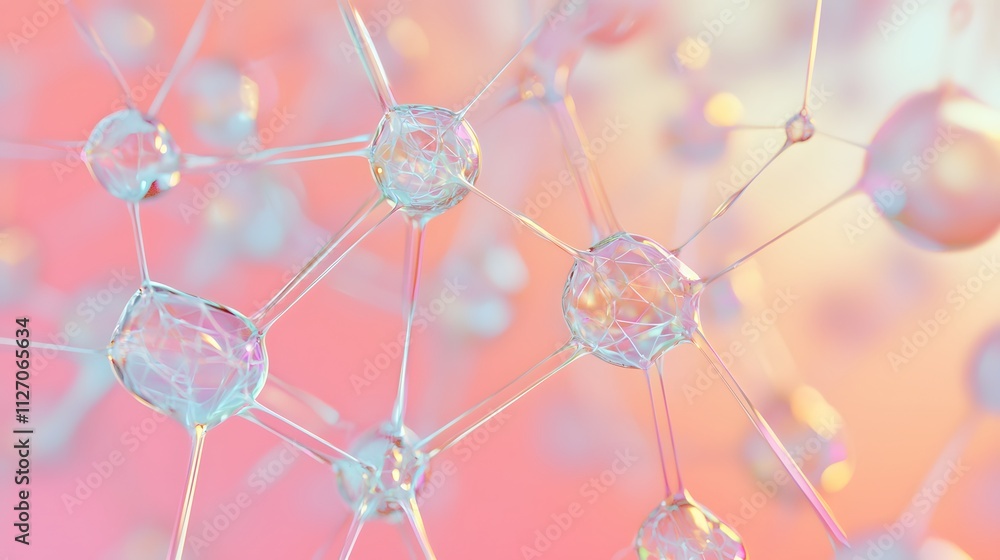 Fototapete A glowing network of interconnected translucent nodes, each representing a seamless data transfer, with radiant arcs connecting them in a soft gradient background.