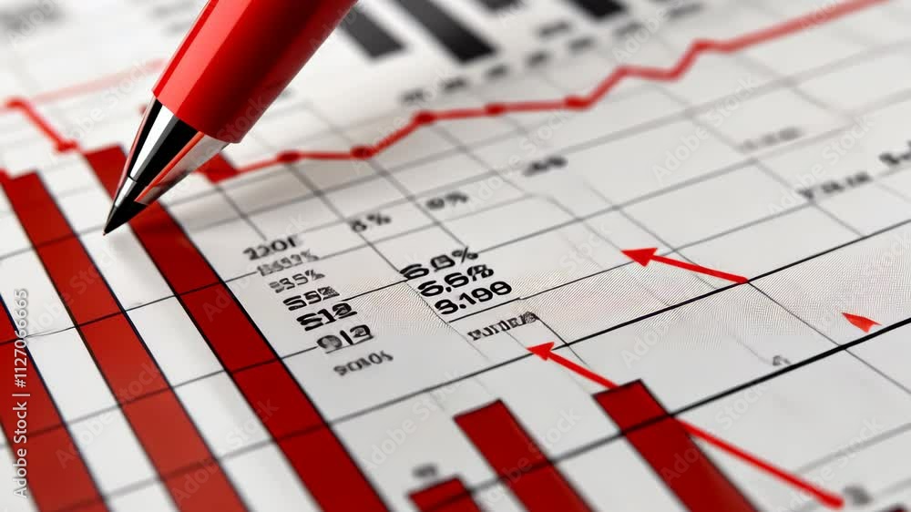 Poster analysis of financial data with charts and graphs showing market trends and performance metrics
