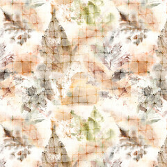 Abstract grunge urban geometric chaotic pattern with words, letters. Old aged newspaper, magazine texture paper background. Beige colorful bright horizontal collage.Mens Designer Shirting Fabrics