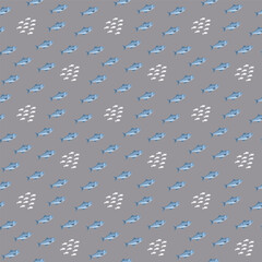 Cute fish seamless pattern. Cartoon salmon and sardines, background. Vector Illustration.