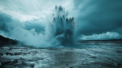 Fototapeta premium Dramatic Eruption of Strokkur Geyser in Iceland's Majestic Landscape