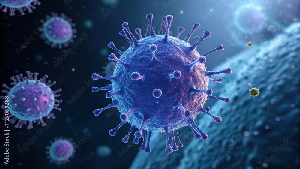 Poster Microscopic View of a Virus with Spikes and a Rough Surface, Depicting the Intricacies of Infectious Agents