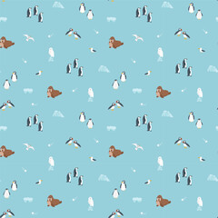 Polar animals seamless pattern. Cute Cartoon arctic animals background. Vector Illustration.