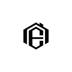 Modern Hexagon House Logo with Letter E in Minimalist Geometric Style