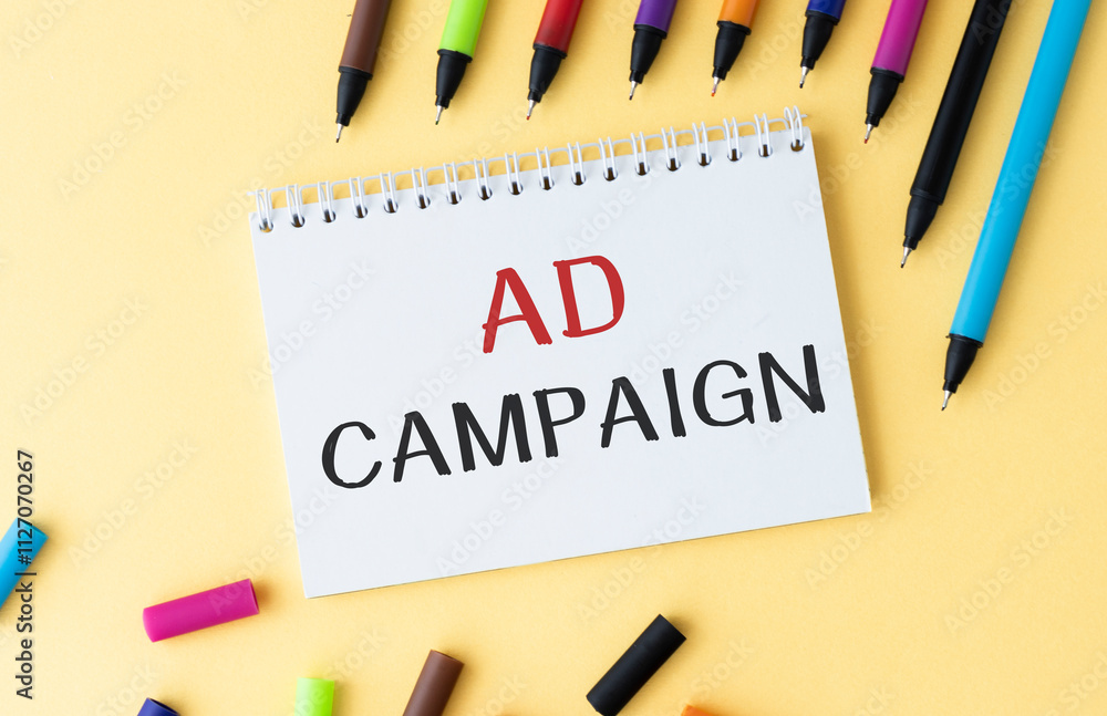Poster notebook with toolls and notes about ad campaign