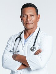 Fototapeta premium Front view doctor portrait in healthcare clinical setting - professional image