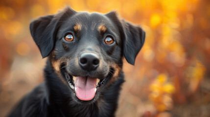 A close-up portrait of a black and tan dog with soulful amber eyes, capturing its thoughtful expression. The dog's detailed fur texture. Ideal for pet, loyalty, or emotional themes.