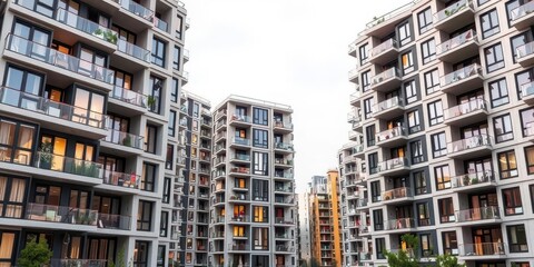 Fototapeta premium Modern module apartment block with sleek design and geometric shapes, construction, housing