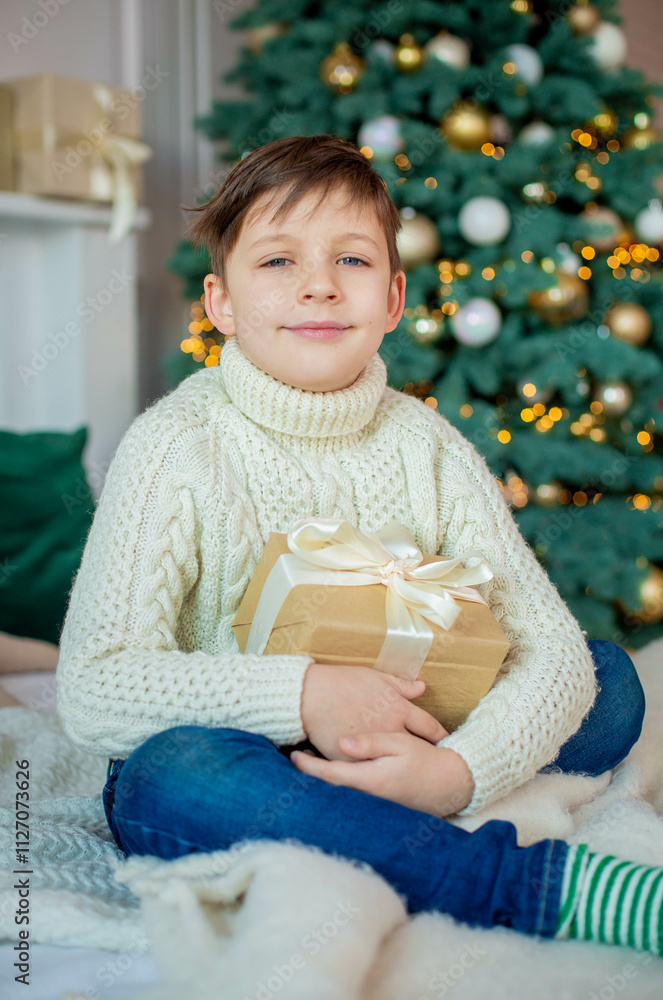 Wall mural child with christmas gift