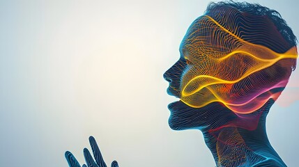 man having a conversation, with his figure overlaid by colorful waves of emotion, showing the ability to manage and express feelings effectively in social interactions. [men's]:[emotional intelligence