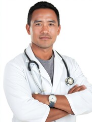 Fototapeta premium Health professional portrait medical environment studio setting confident doctor