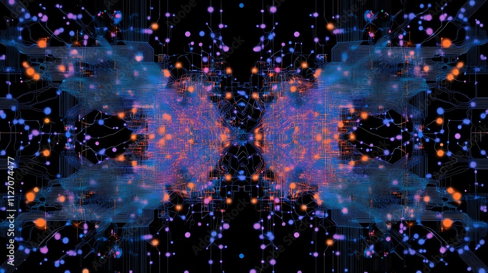Poster abstract digital network with bright connections and data flow visualization