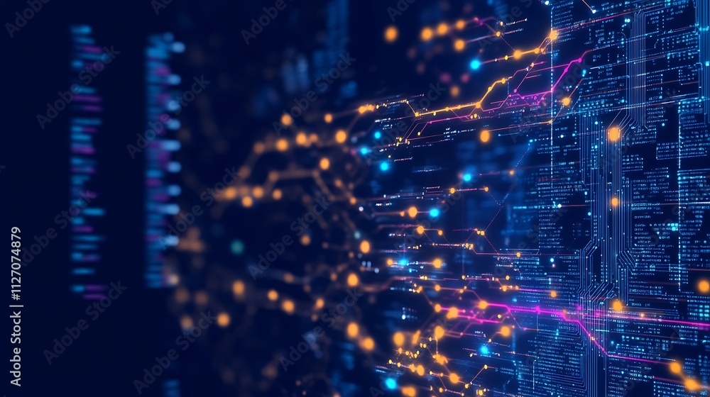 Poster abstract digital network with bright connections and data flow visualization