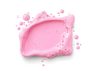 Transparent pink liquid gel with bubbles inside, abstract shape isolated on white background