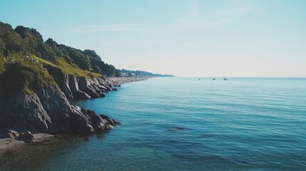 Fototapeta premium Baltic Sea aerial view showcasing vast expanse of water and distant coastline, symbolizing natural beauty and serene landscapes.