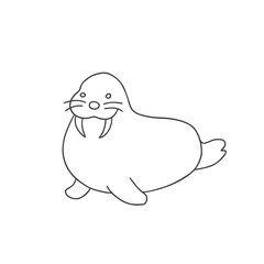 Cute Cartoon Walrus. Arctic, Polar animal. Creature image outline doodle icon. Vector Illustration.