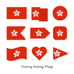 Hong Kong Flag icon set isolated on white background. Vector Illustration.