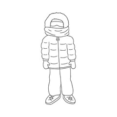 Cute Cartoon Polar Explorer. Arctic, Polar scientist image outline doodle icon. Vector Illustration.