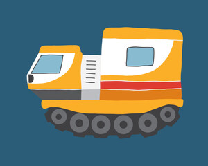 Cute Cartoon Snow Truck. Arctic, Polar station transport image icon. Vector Illustration.
