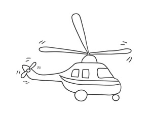 Cute Cartoon Helicopter. Air transport image outline doodle icon. Vector Illustration.