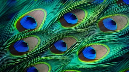 Vibrant Peacock Feather Close-Up with Detailed Textures and Iridescent Hues
