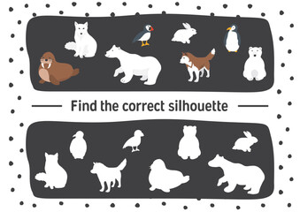 Matching game for children with cute cartoon polar animals, Logical activities for kids, Count the number of animals. Vector illustration.