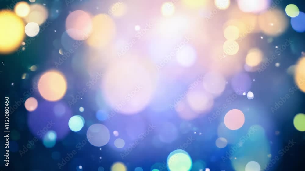 Poster abstract video features a multicolored, bokeh background with scattered lights and glittering sparkl