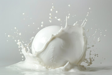 Vanilla ice cream ball scoop with milky splash with drops  isolated on white background