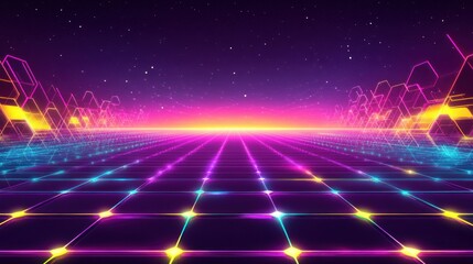 A neon-themed dynamic gaming background filled with glowing lines and digital Network grid patterns wallpaper AI generated image