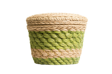 a green and beige woven basket