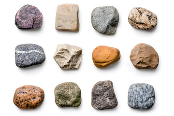 Set of Various flat stones isolated isolated on a white background