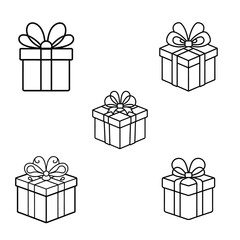 Christmas outline vector gift box icons set on a white background
