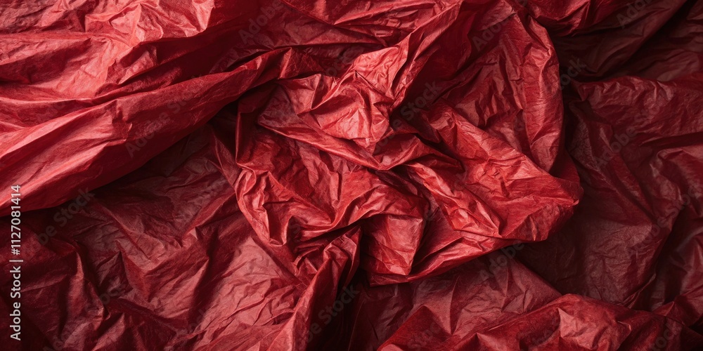 Aufkleber a deep red, wrinkled tissue paper creates an abstract and textural background, evoking a sense of de