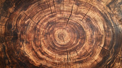 Close-up of tree ring patterns on a wooden log slice