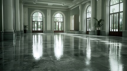Fototapeta premium Elegant and Spacious Historic Ballroom with Ornate Architectural Details