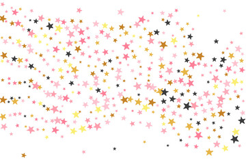 Minimal black pink gold starburst scatter background. Little starburst spangles New Year decoration particles. Isolated star burst pattern. Sparkle confetti banner decor.