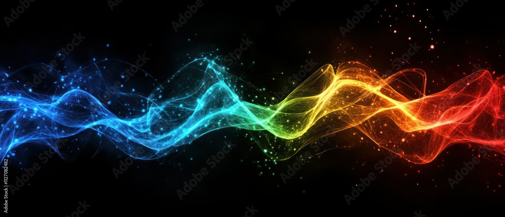 Aufkleber game background visuals of glowing neon waves forming abstract shapes and patterns on a black wallpa